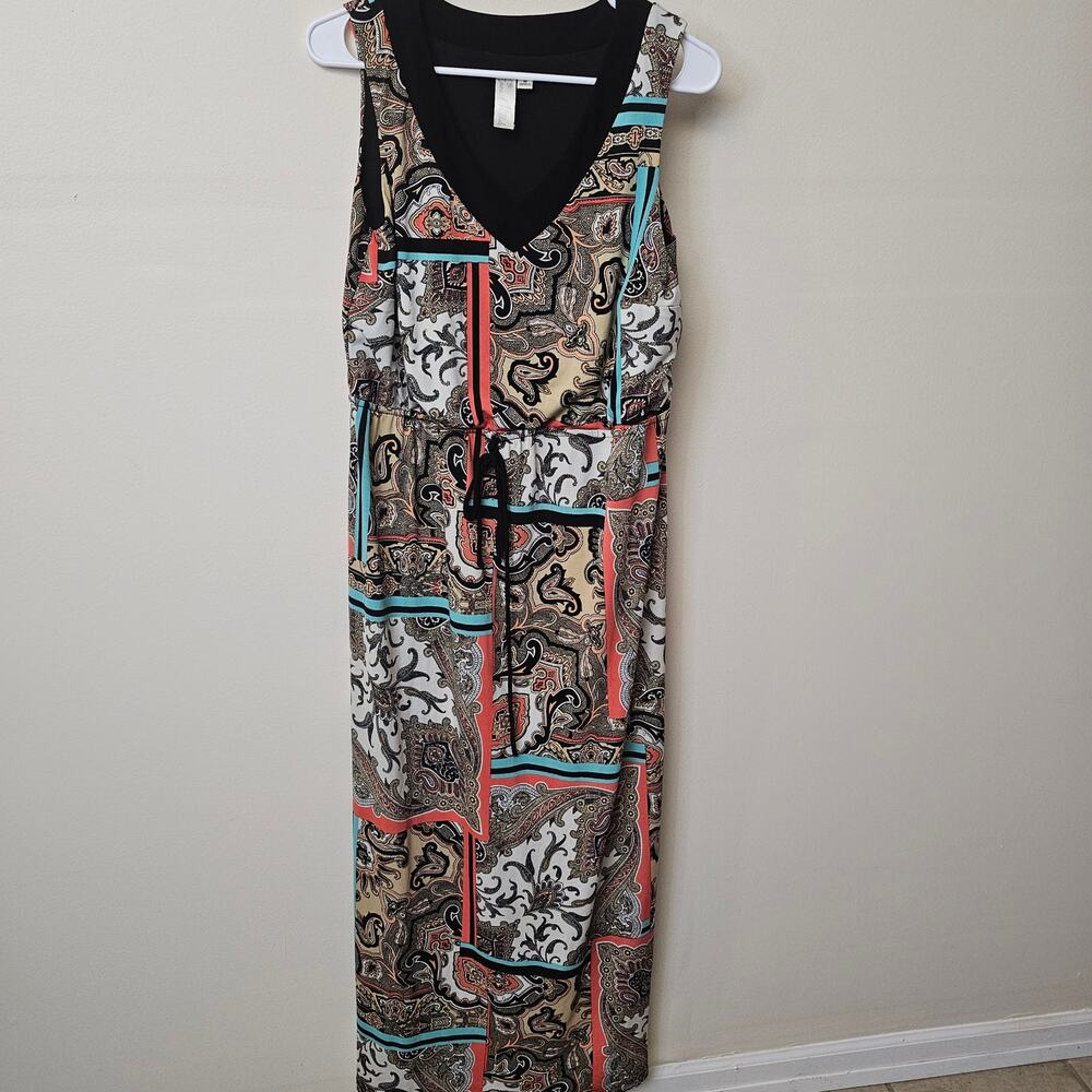 Emma & Michelle Coral and Teal Maxi Dress Drawstring Waist Size M